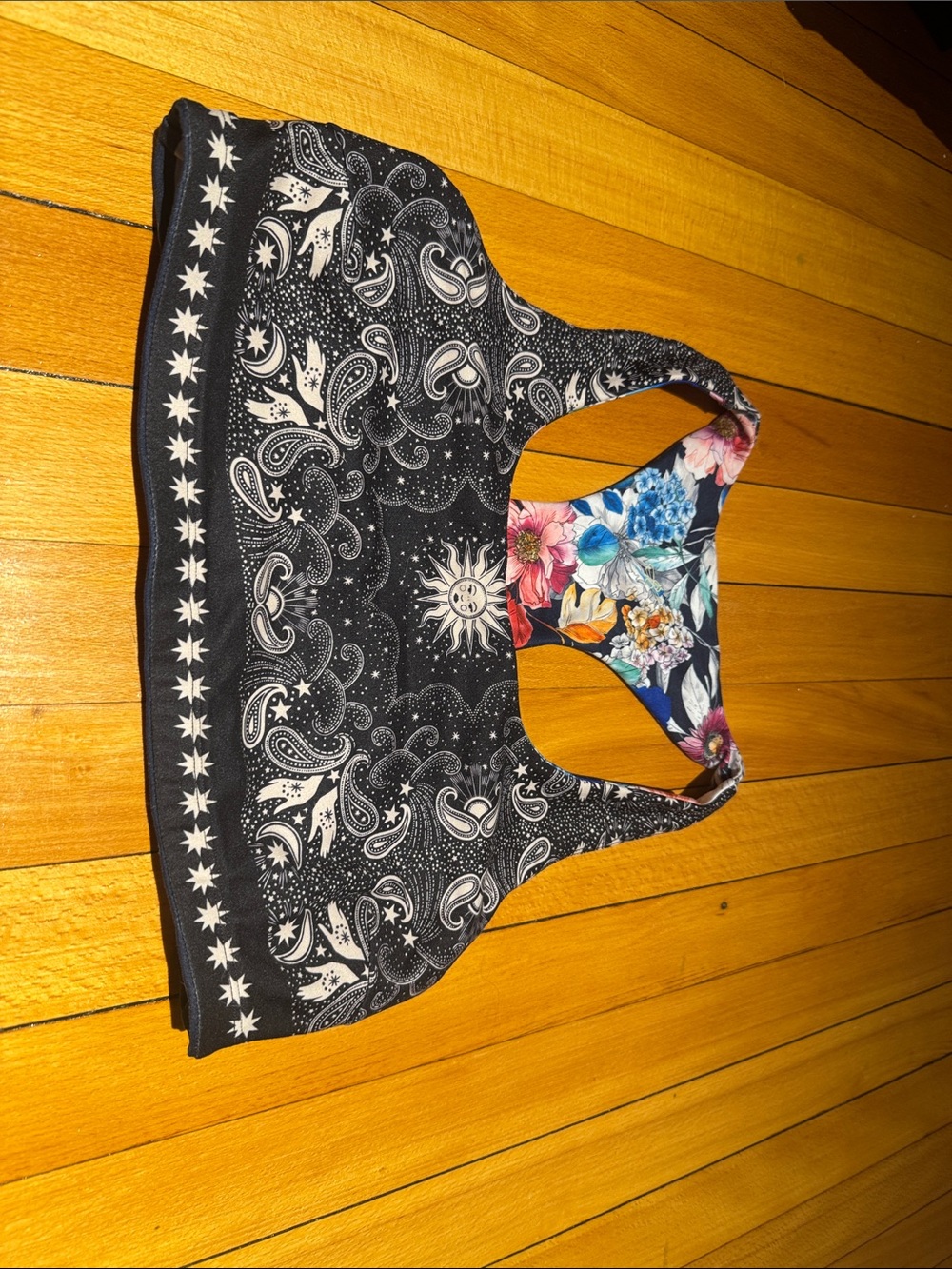 Reversible Johnny Was Black Paisley & Floral Racerback Sports Bra